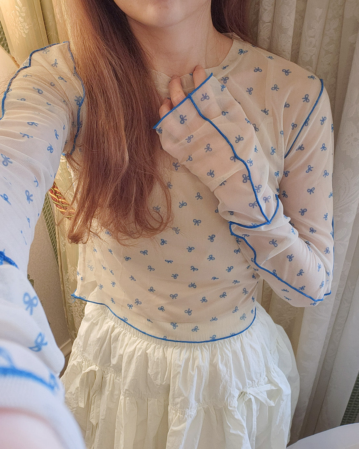 ribbon pattern sheer top