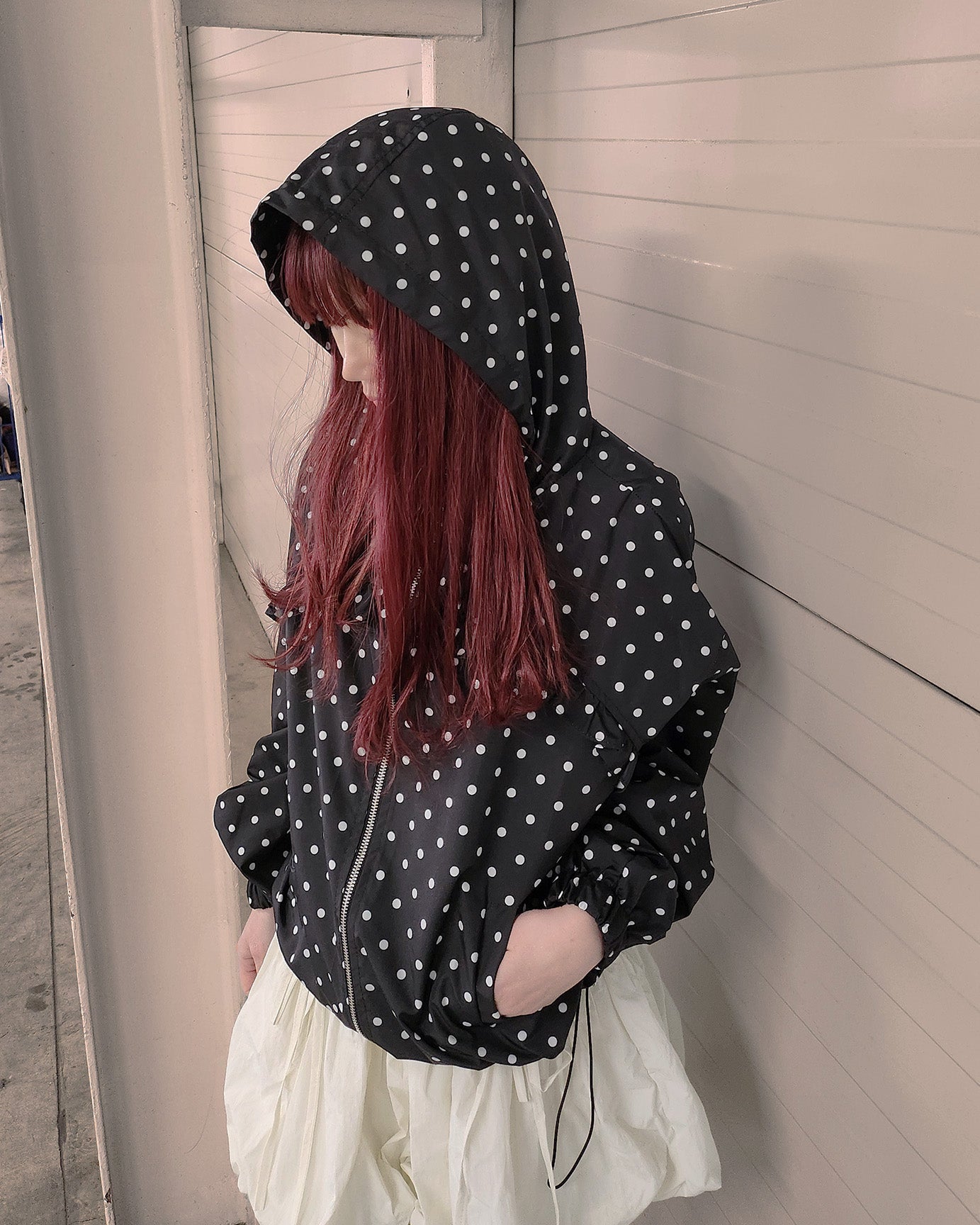 dot frill nylon blouson