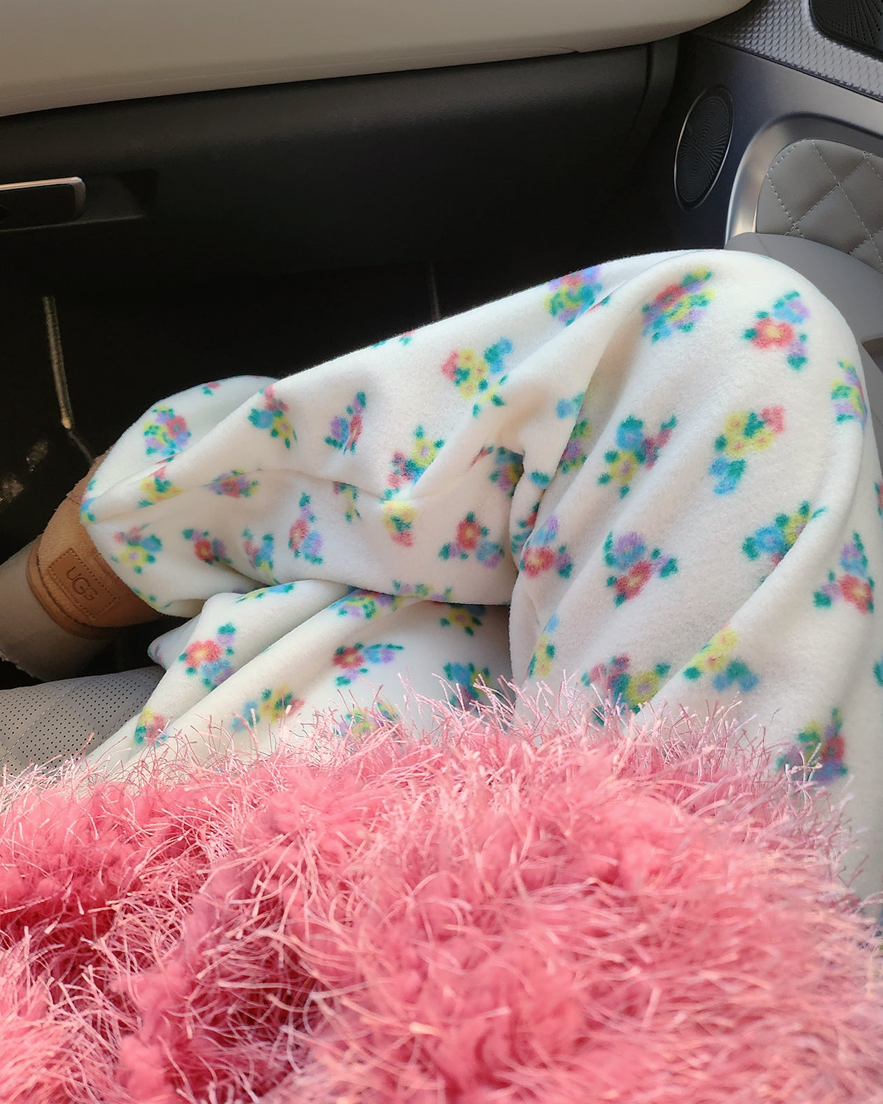 flower pattern fleece jogger pants