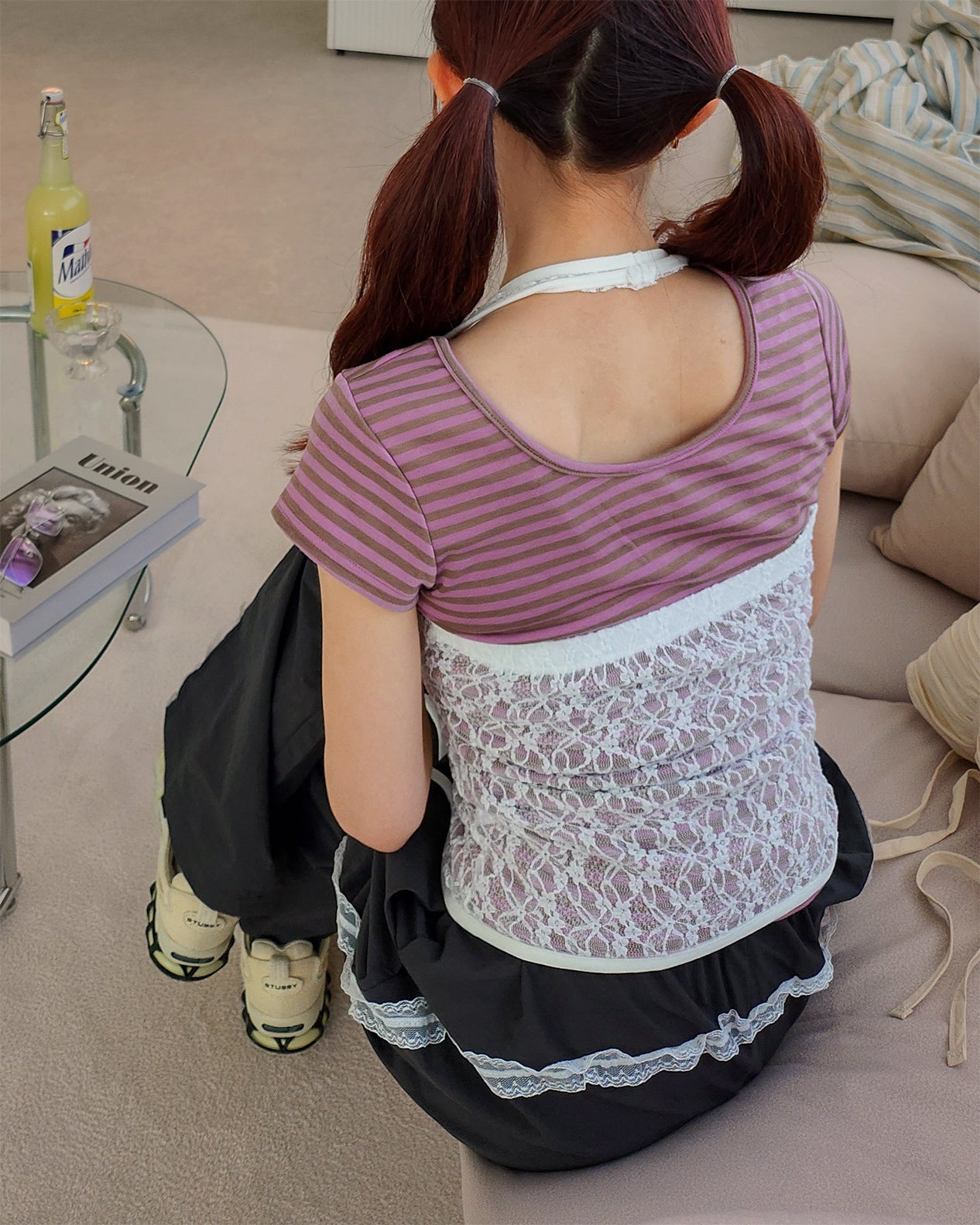 lace sheer halter neck bustier