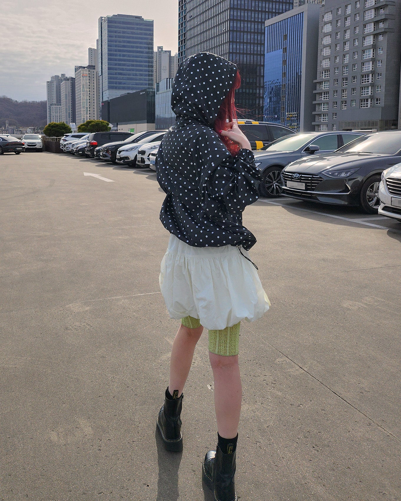 dot frill nylon blouson