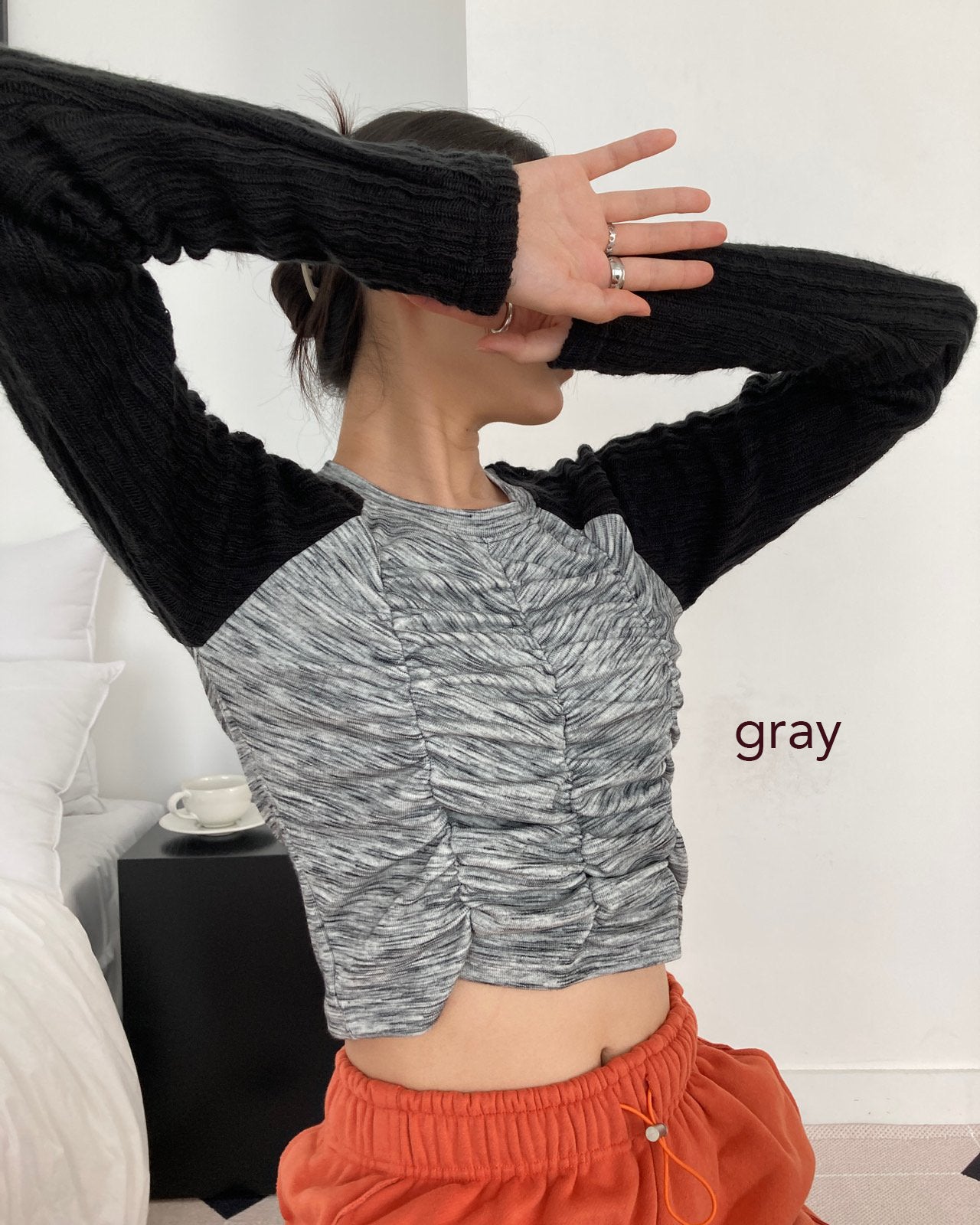 raglan knit sleeves shirring T