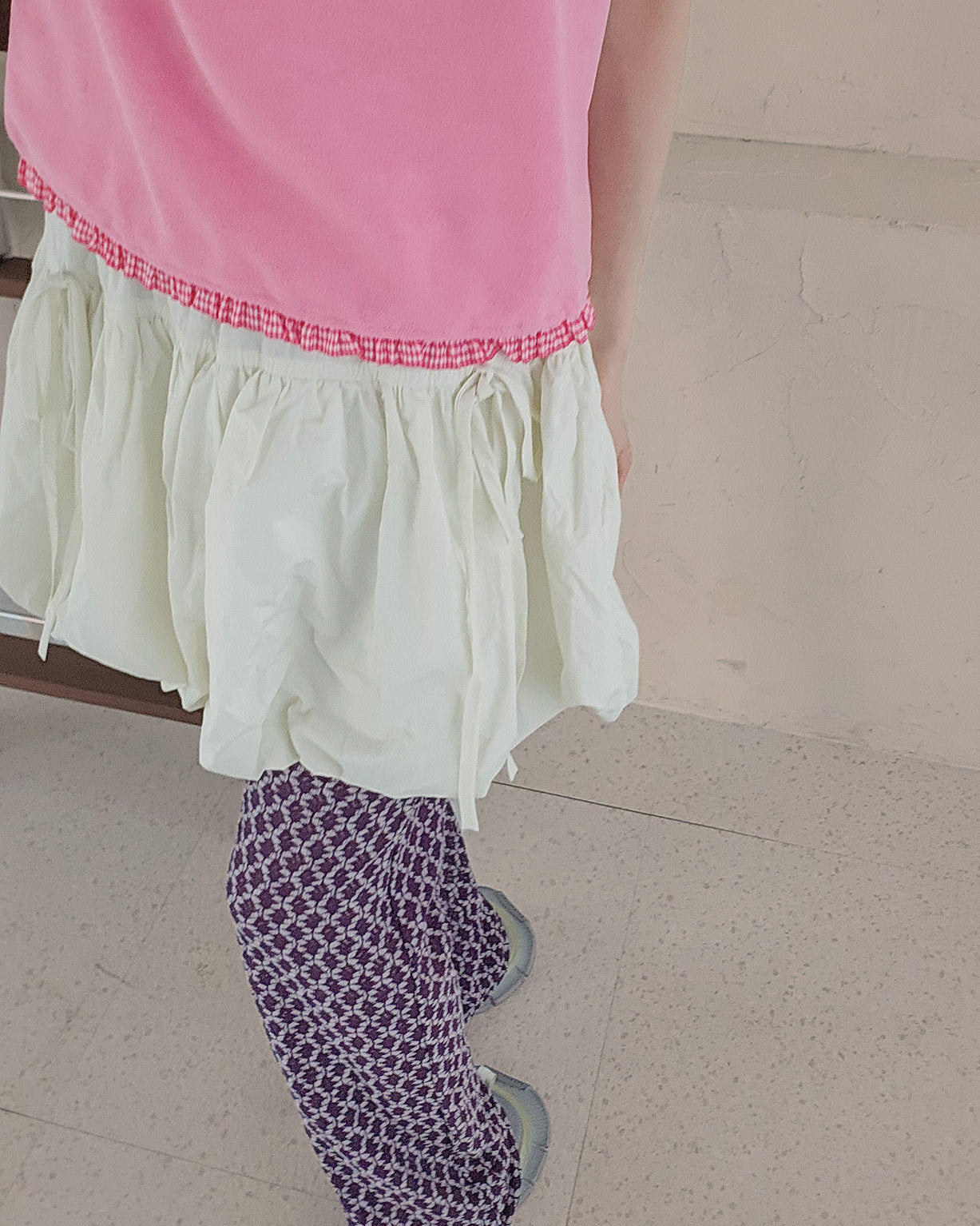 hem gingham check pile fabric T