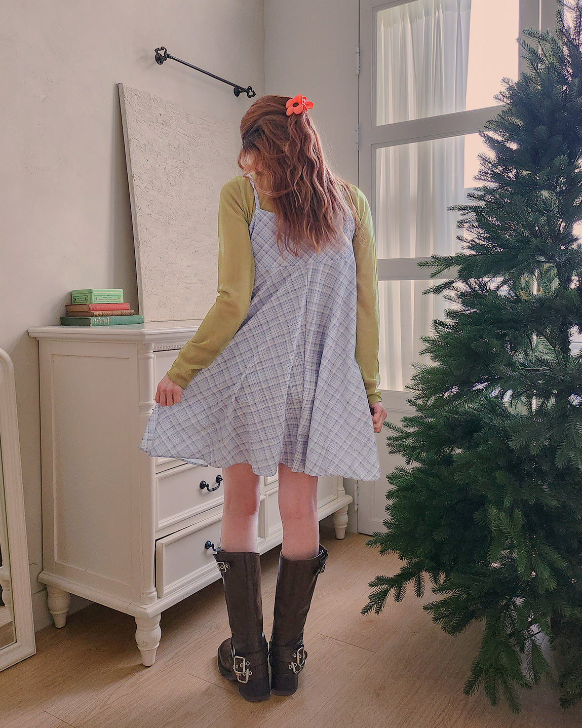 check camisole mini dress