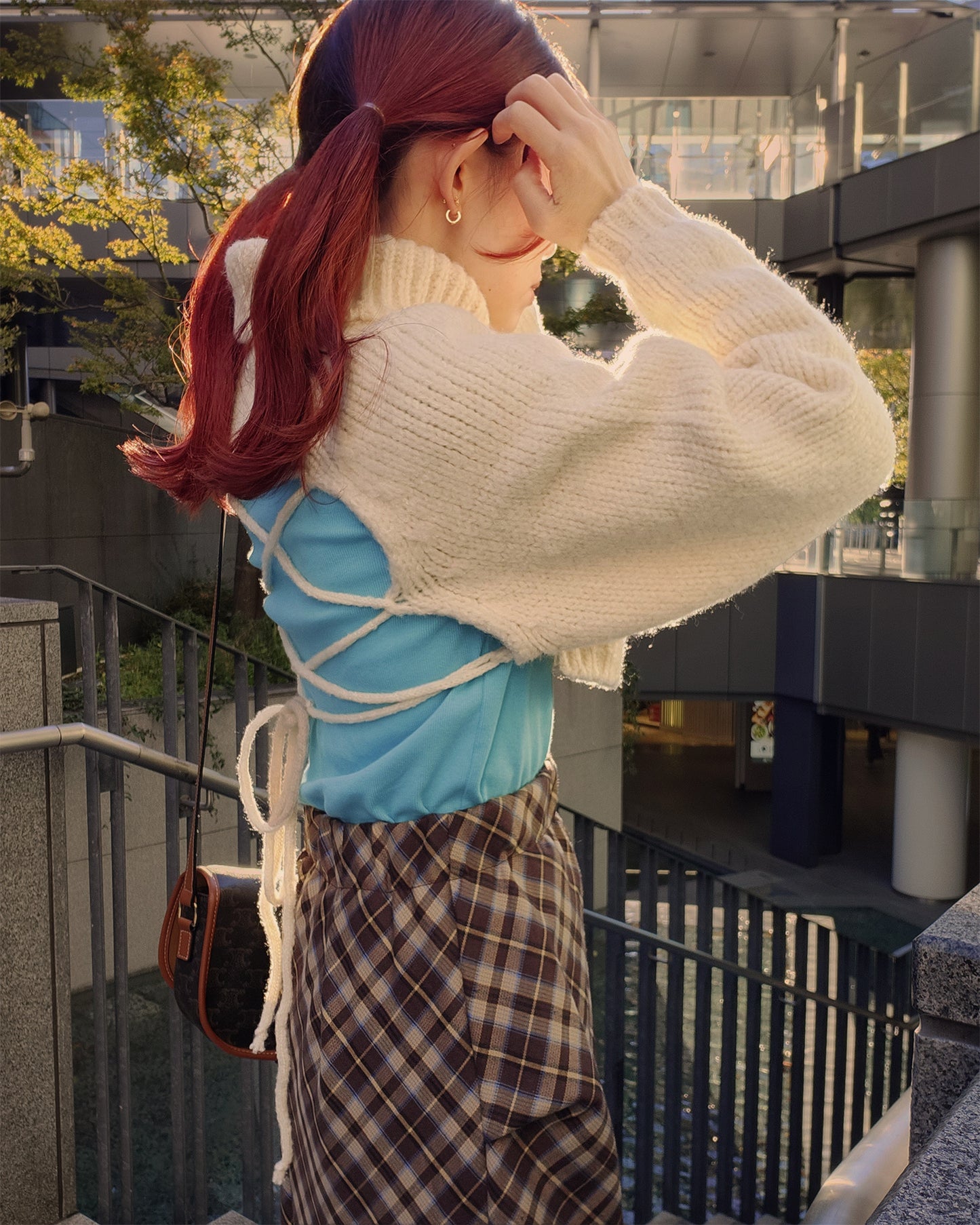 turtleneck eyelet short knit