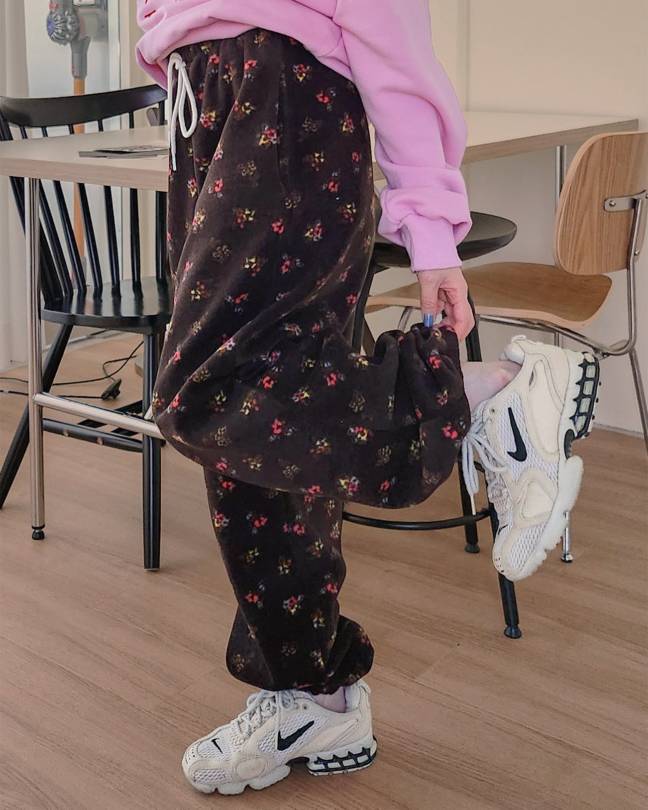 flower pattern fleece jogger pants