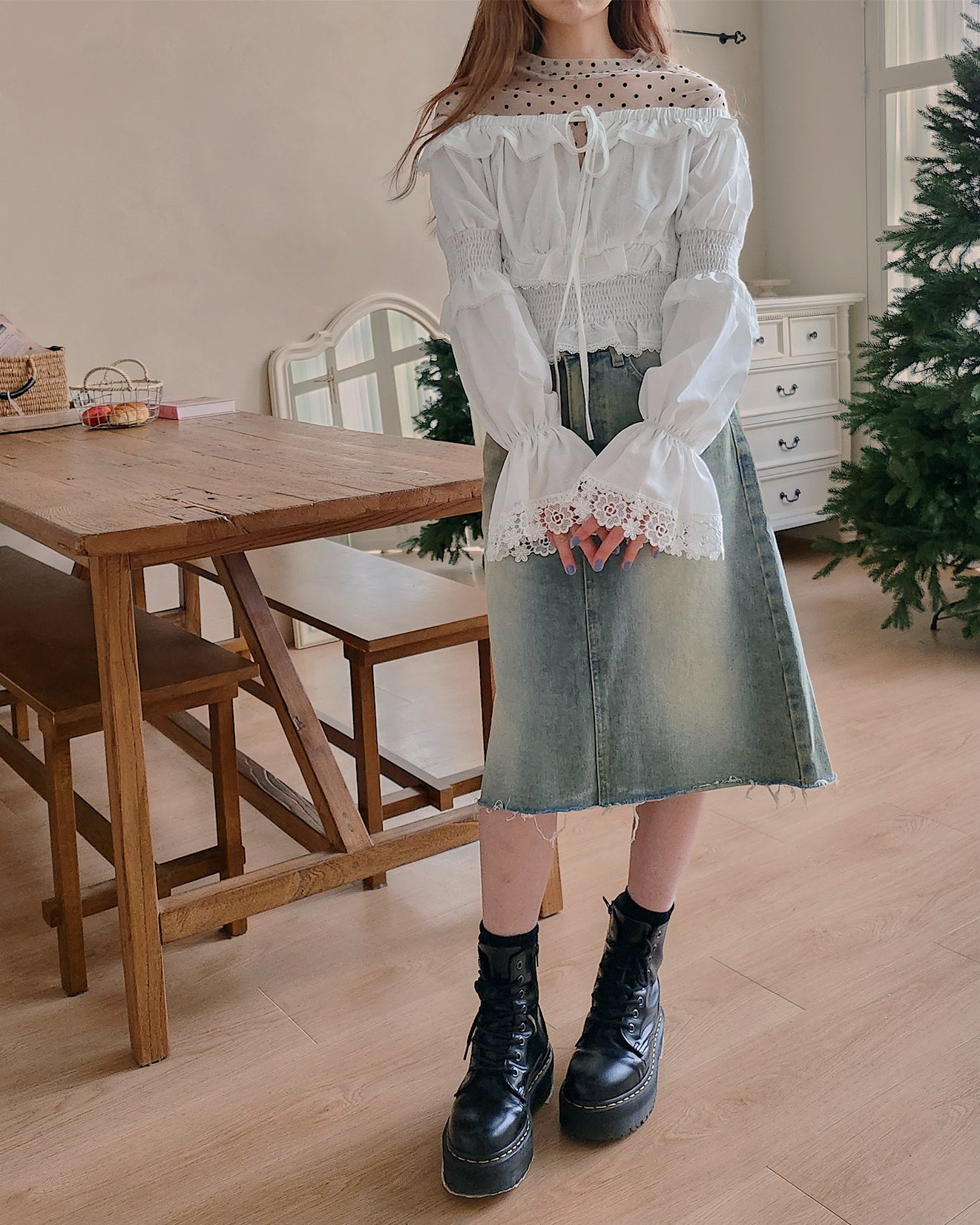 dot sheer long sleeves T