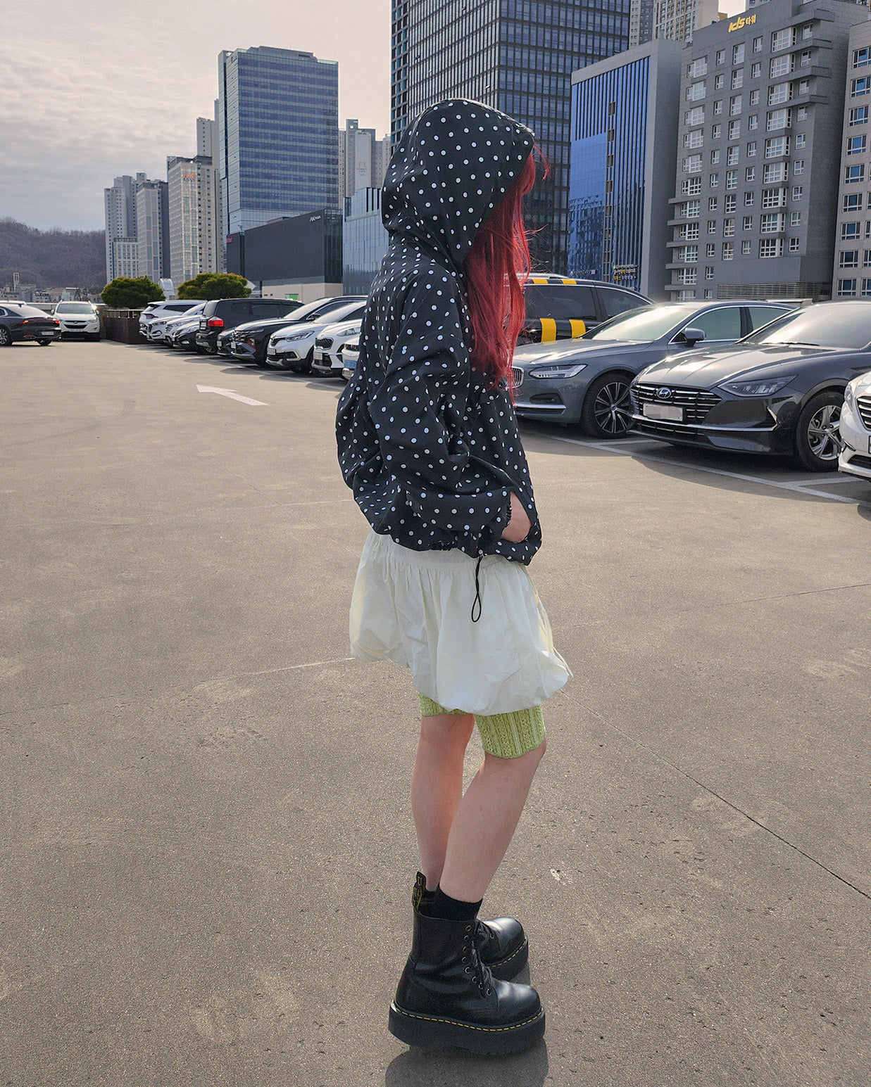 dot frill nylon blouson