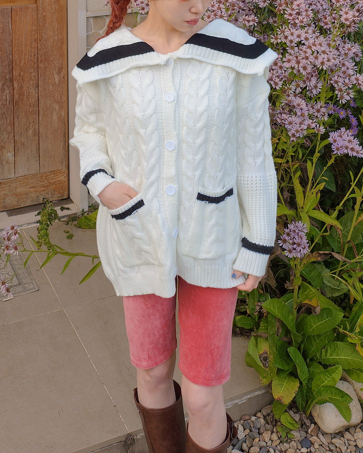 sailor collar oversize knit cardigan