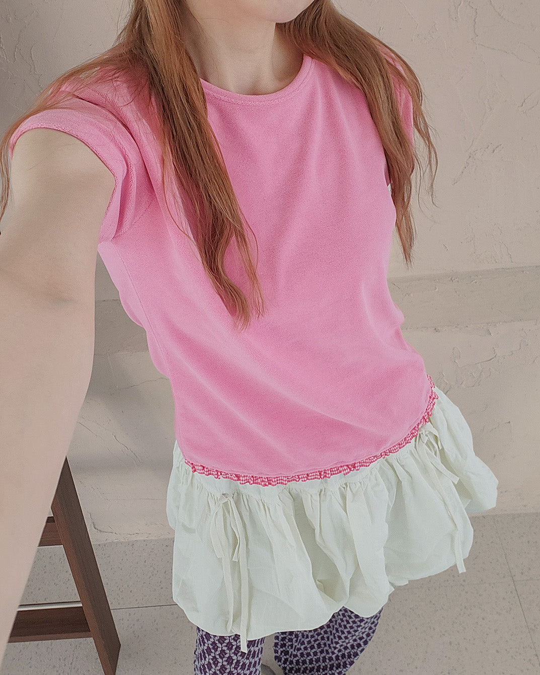 hem gingham check pile fabric T