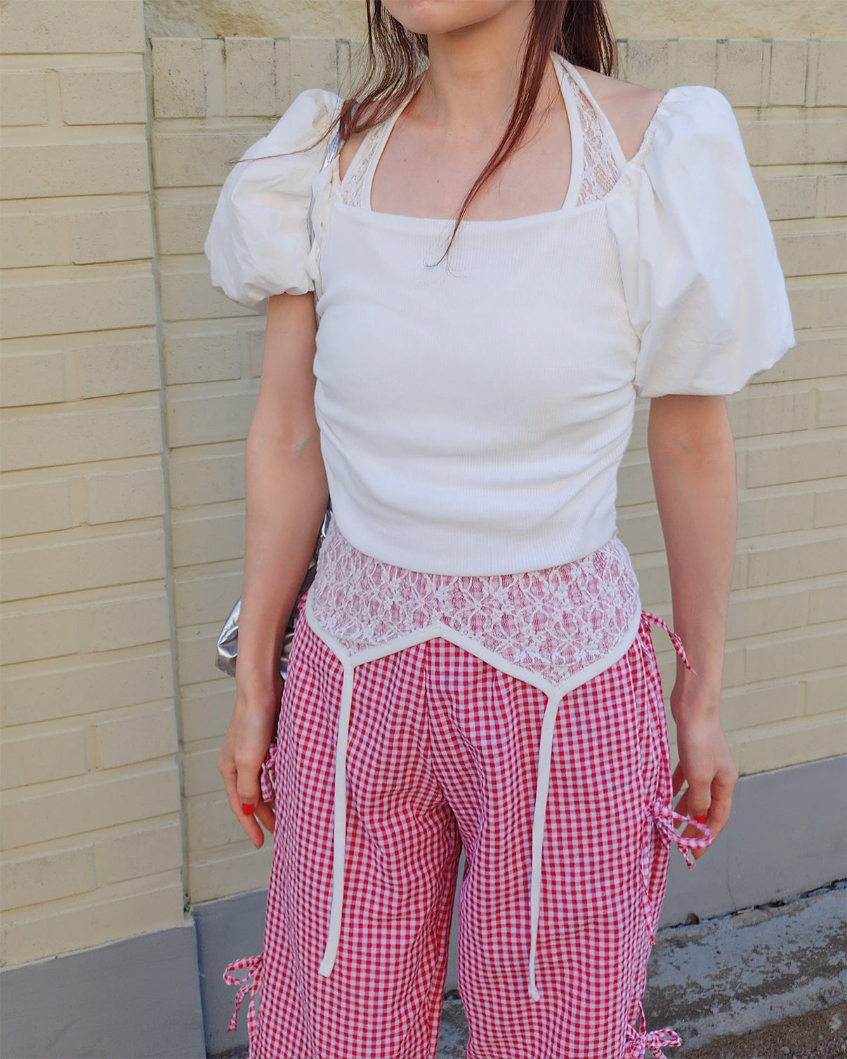 lace sheer halter neck bustier