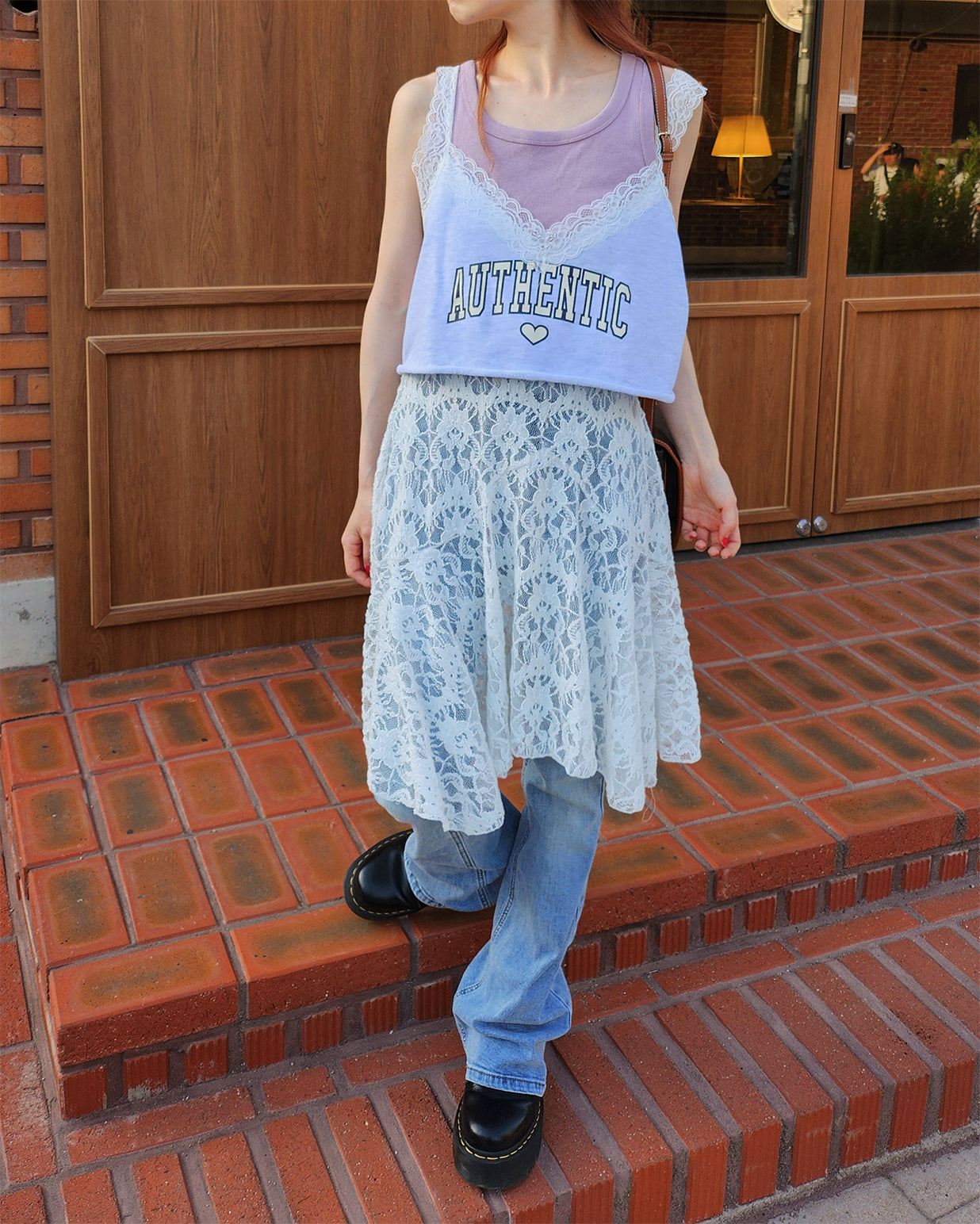 lace point logo sweat  bustier