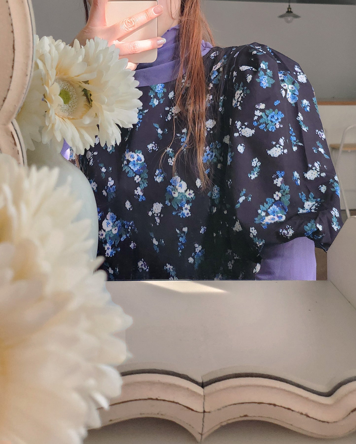 flower puff sleeve long dress