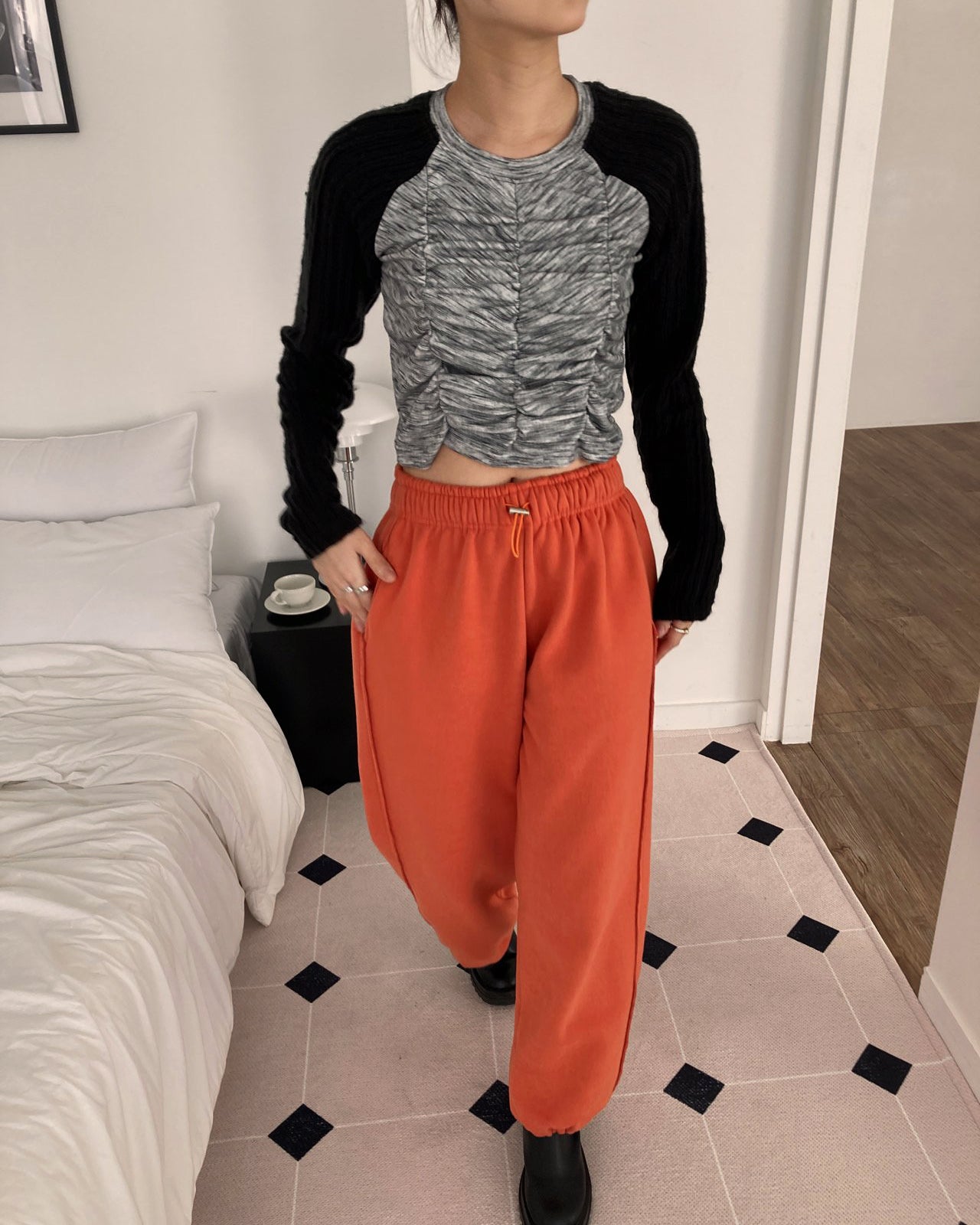 raglan knit sleeves shirring T