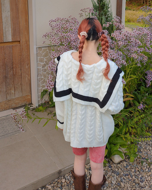 sailor collar oversize knit cardigan