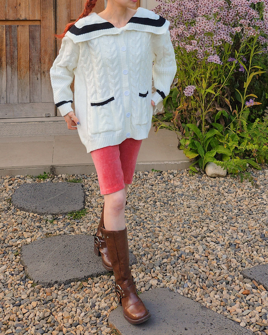 sailor collar oversize knit cardigan