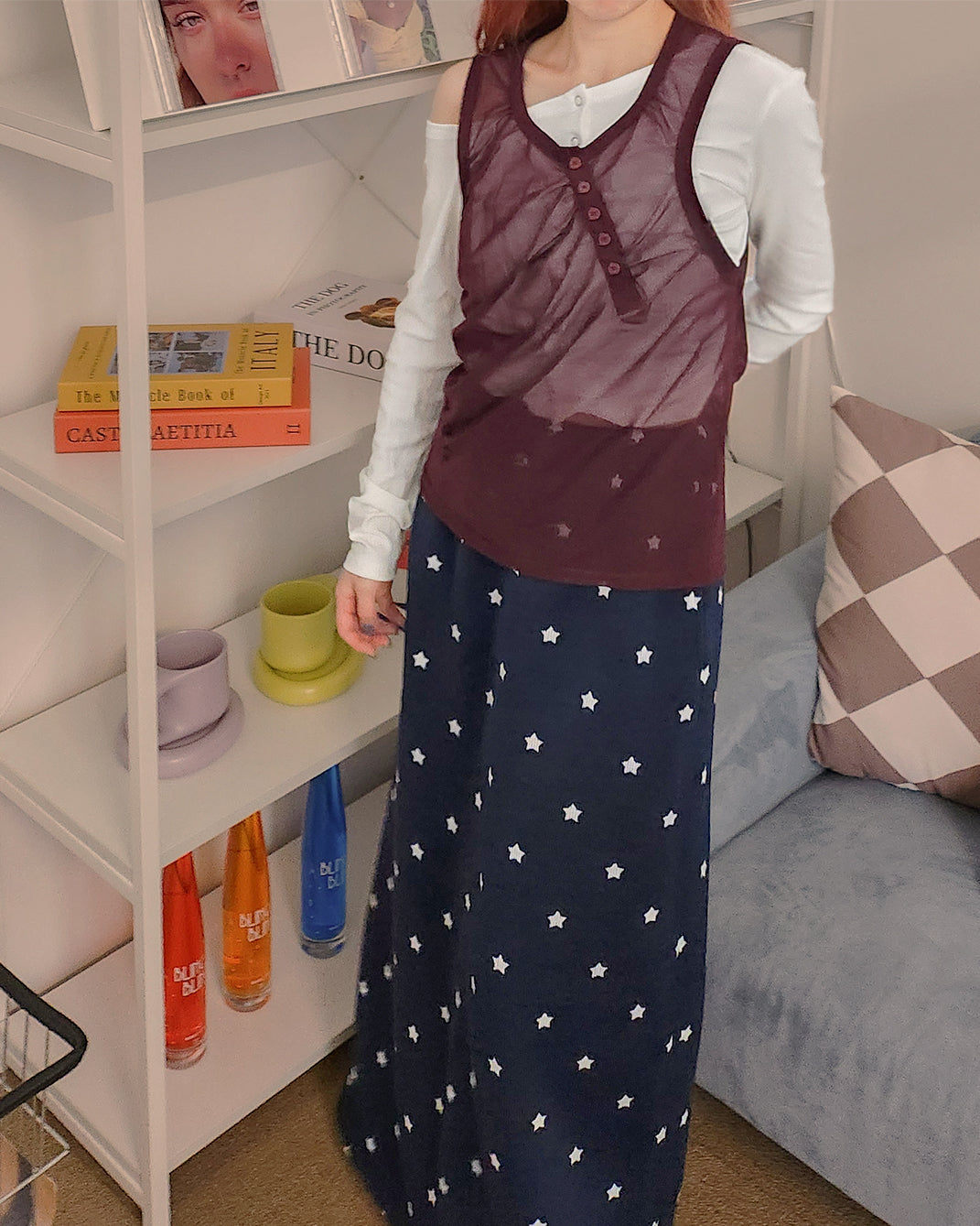 henry neck sheer sleeve less top