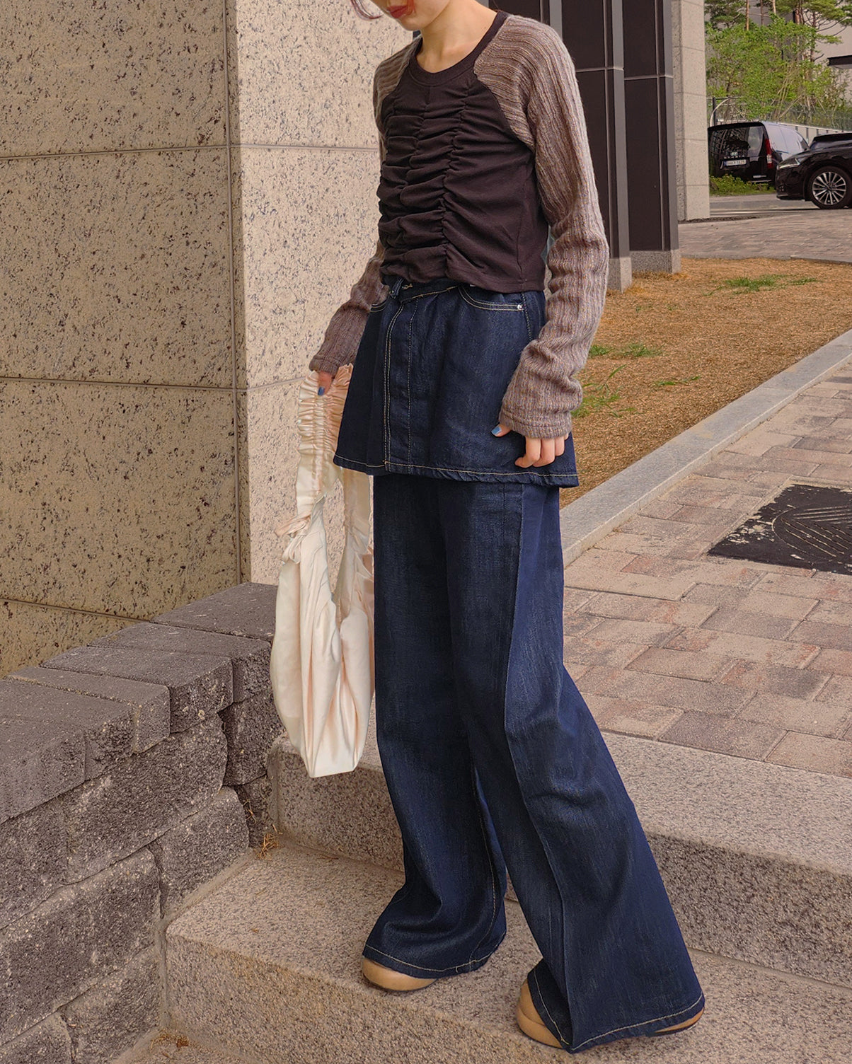 raglan knit sleeves shirring T