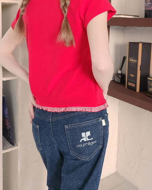 hem gingham check pile fabric T