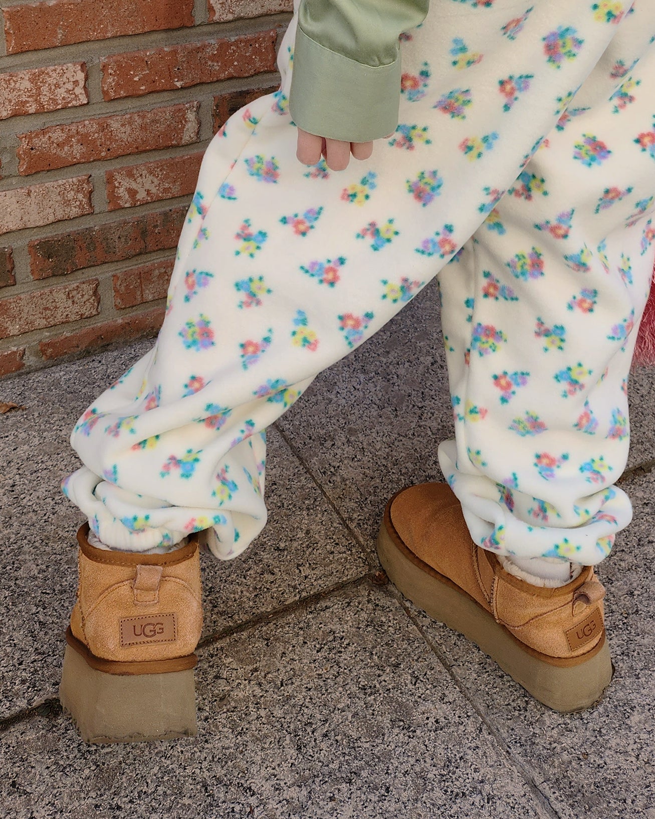 flower pattern fleece jogger pants