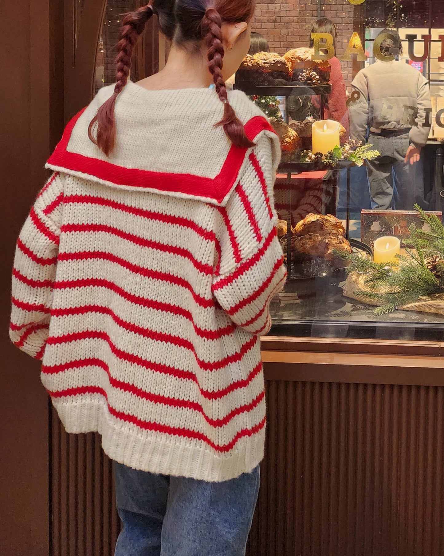 sailor collar stripe overfit knit