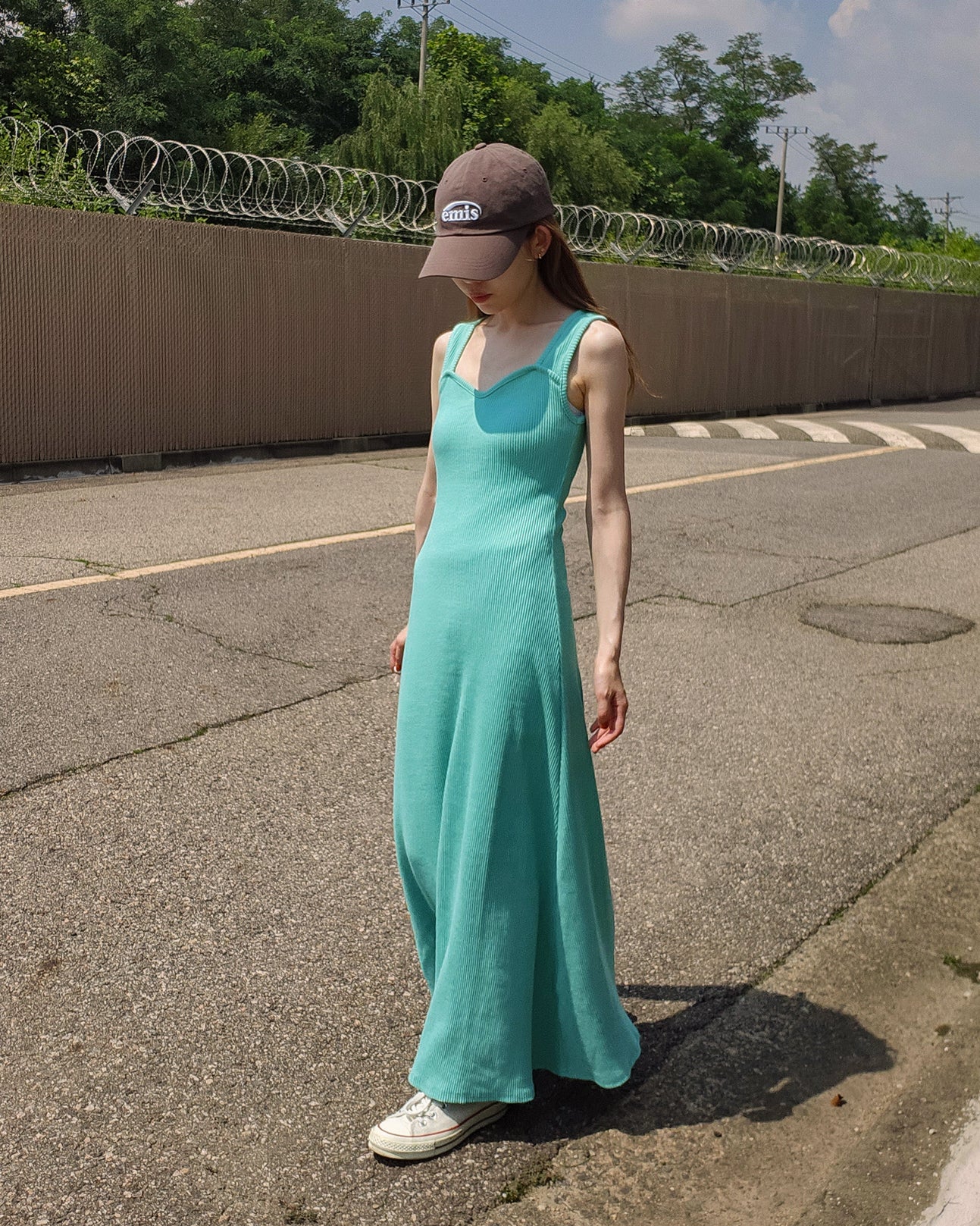 mermaid heart neck rib long dress