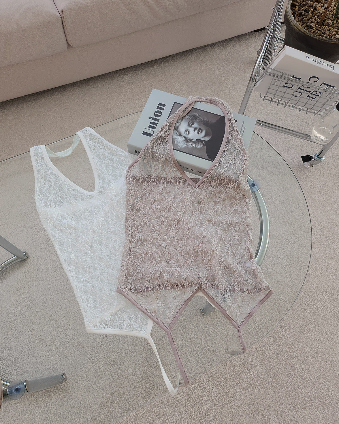 lace sheer halter neck bustier