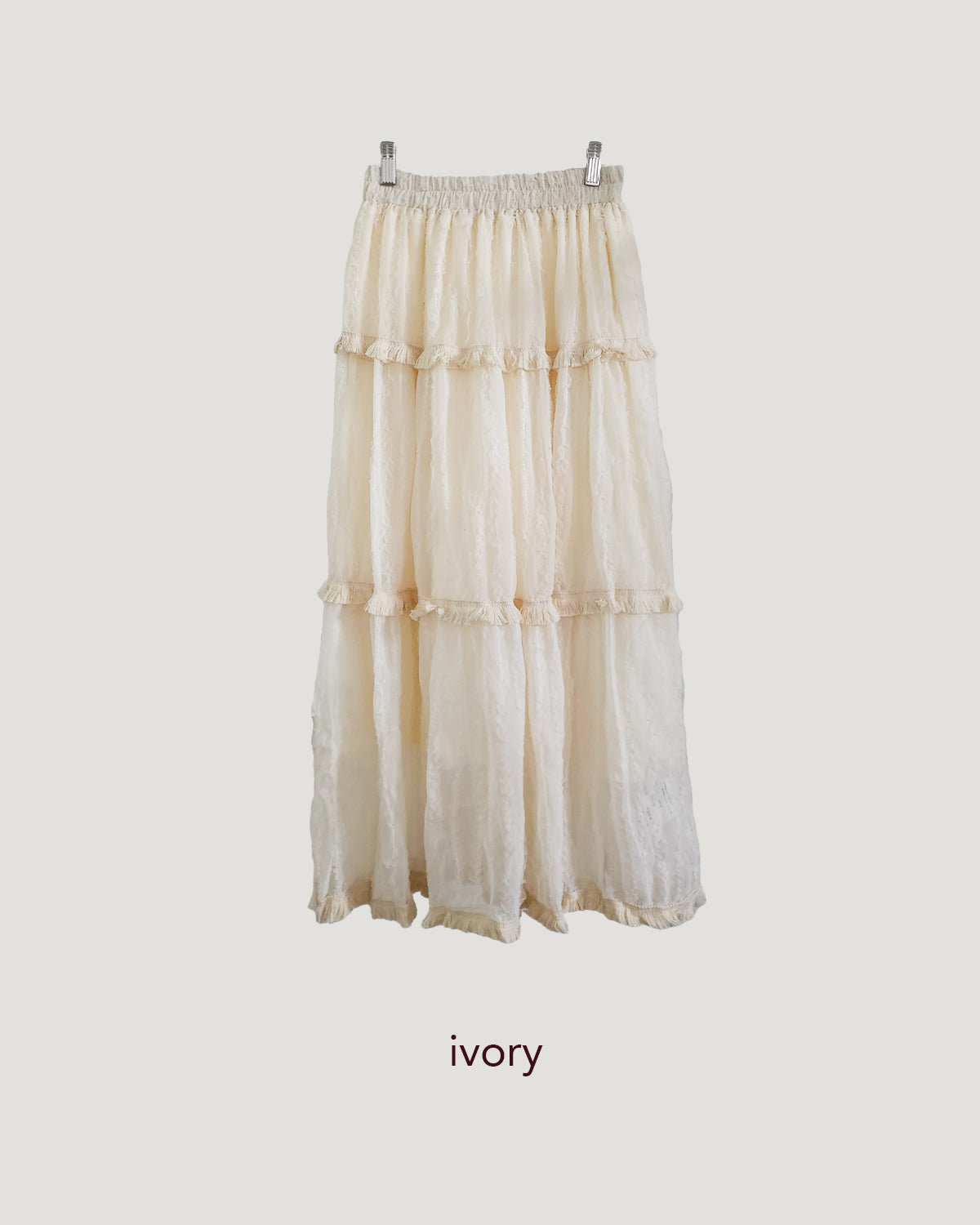 tiered frill fringe long skirt