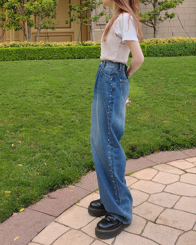side studs wide denim