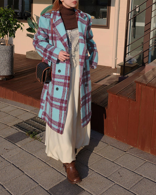 check wool blended coat