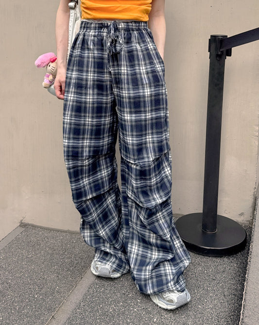 check draped wide pants