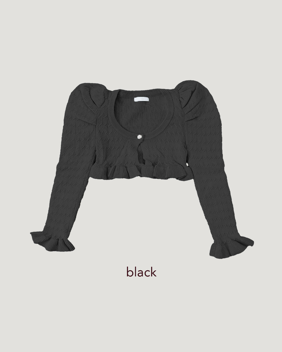 short puff sleeve frill knit cardigan