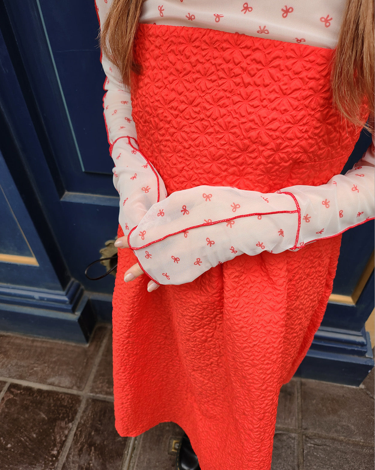 ribbon pattern sheer top