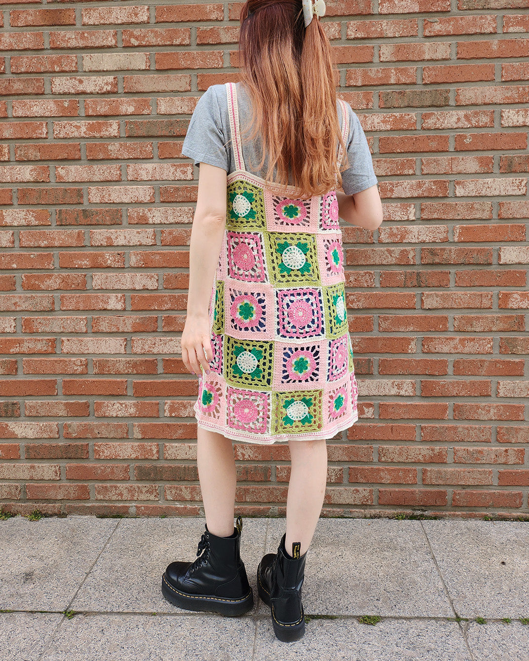 crochet knit flower mini dress
