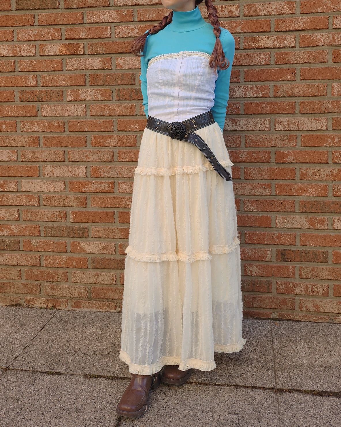 tiered frill fringe long skirt
