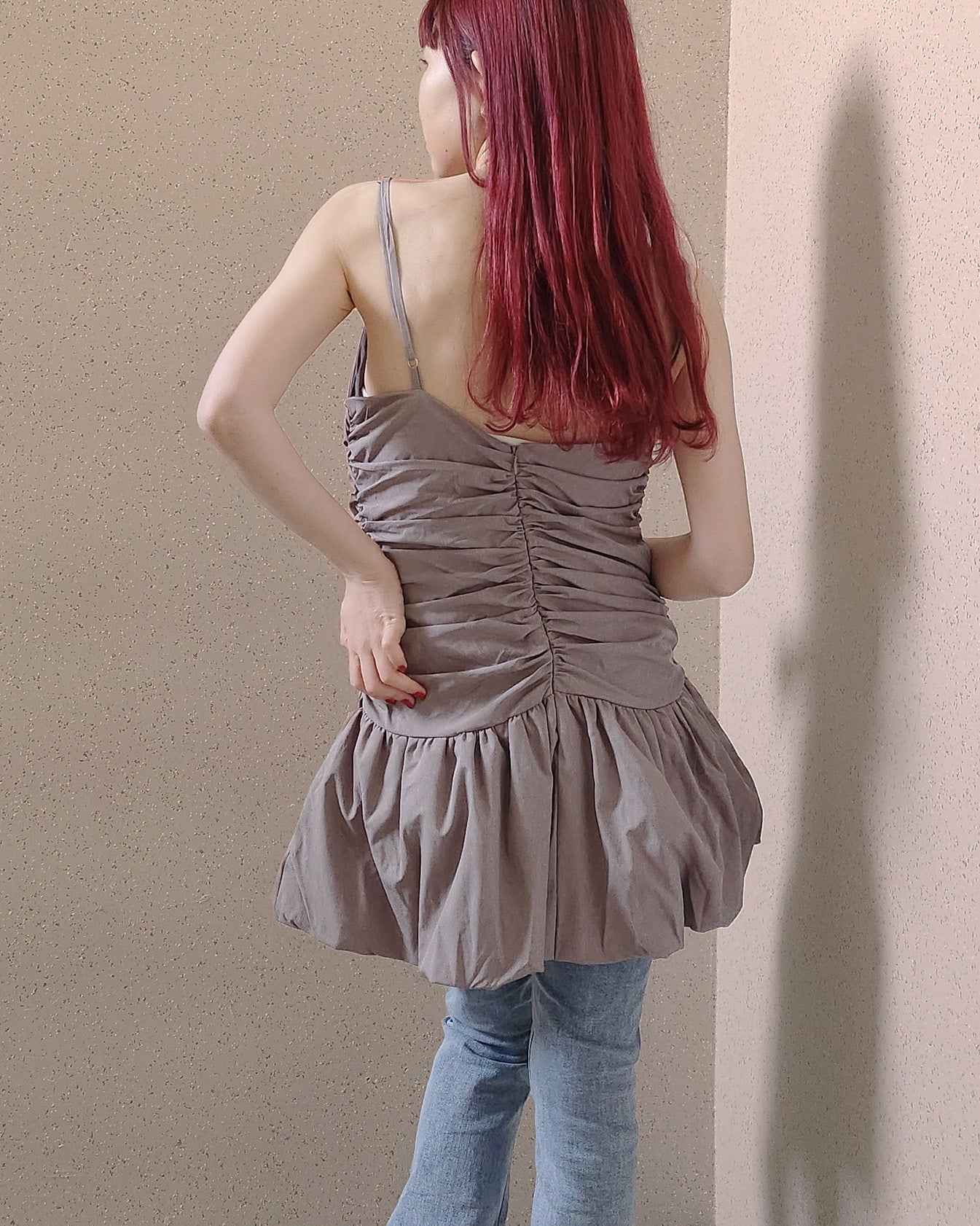 shirring balloon mini dress