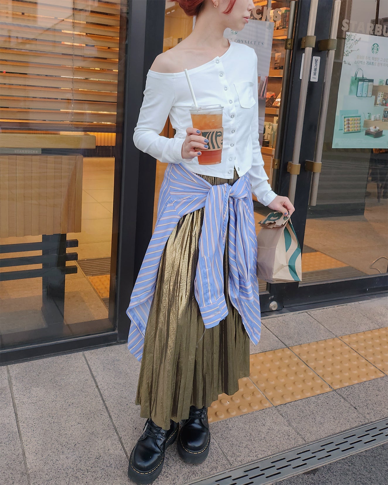 one shoulder pocket snap button top