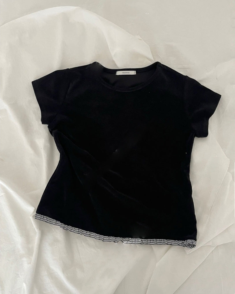 hem gingham check pile fabric T