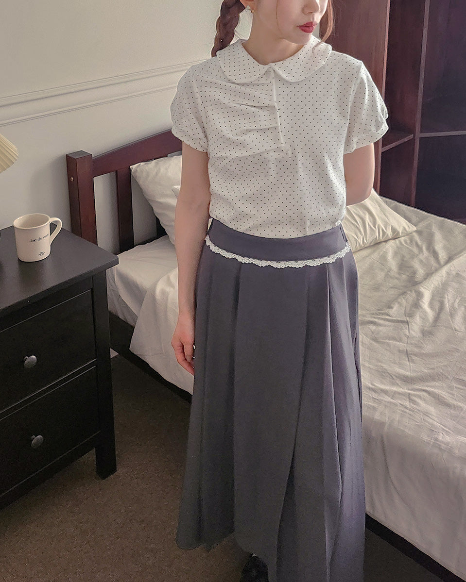 lace point pleated midi skirt