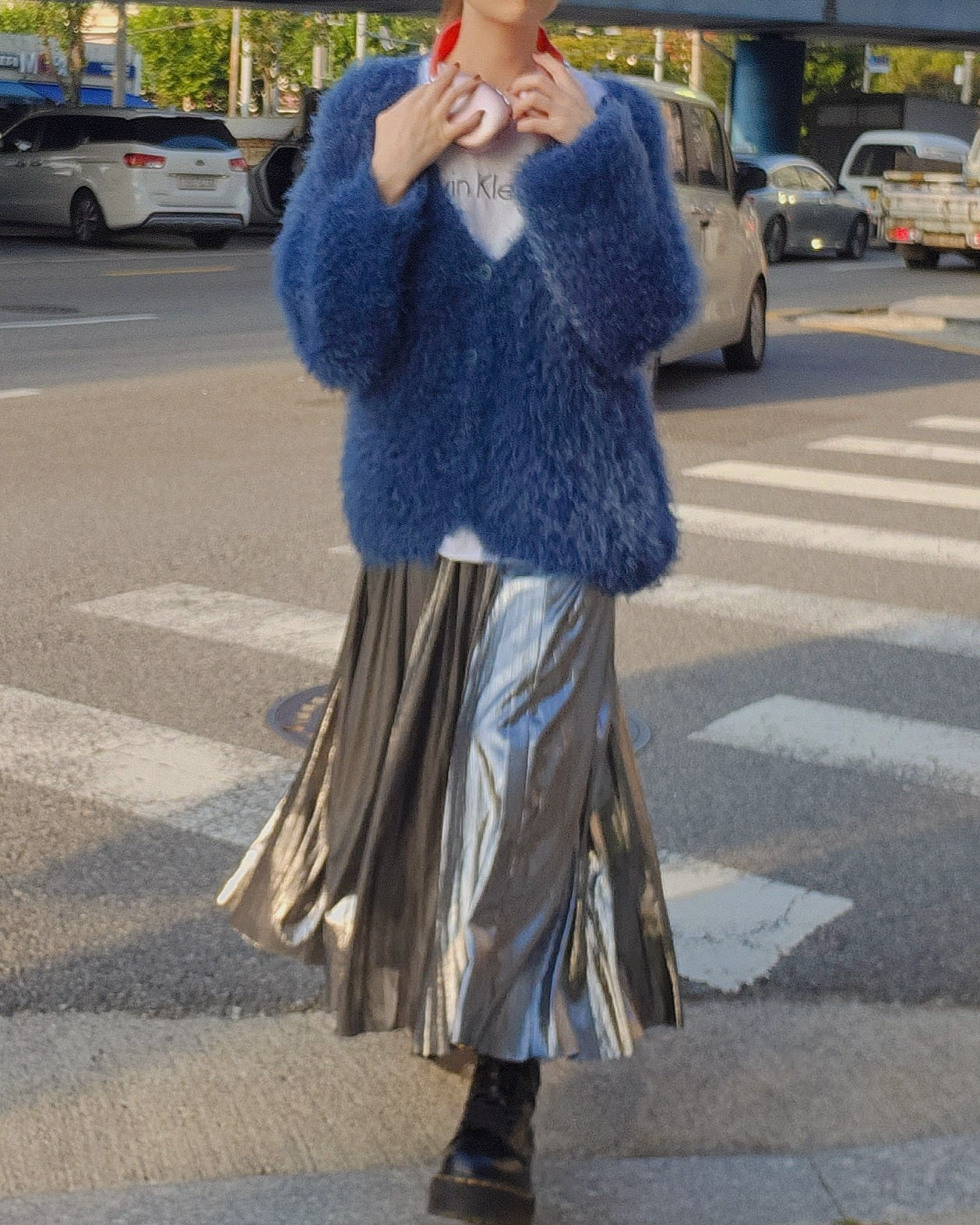 metallic pleated skirt