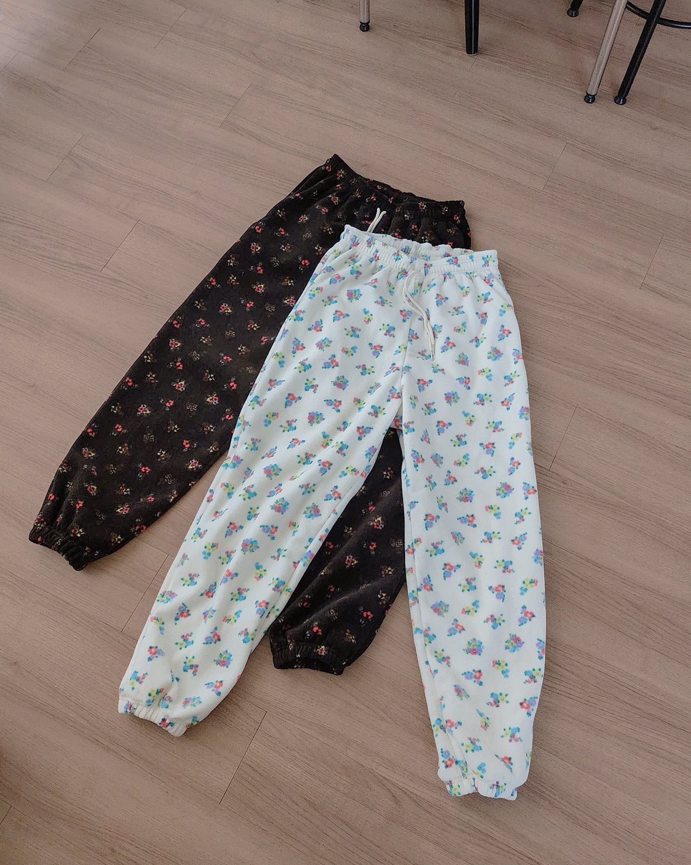 flower pattern fleece jogger pants