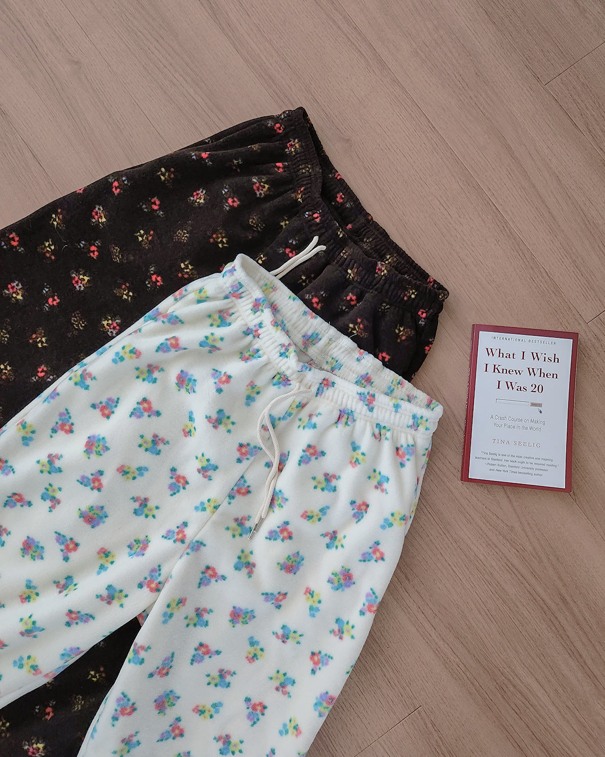 flower pattern fleece jogger pants