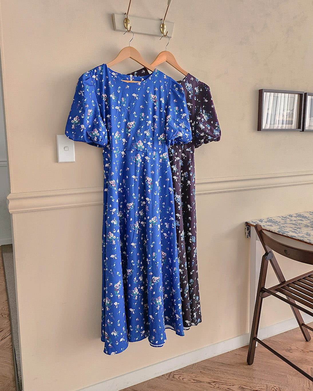 flower puff sleeve long dress