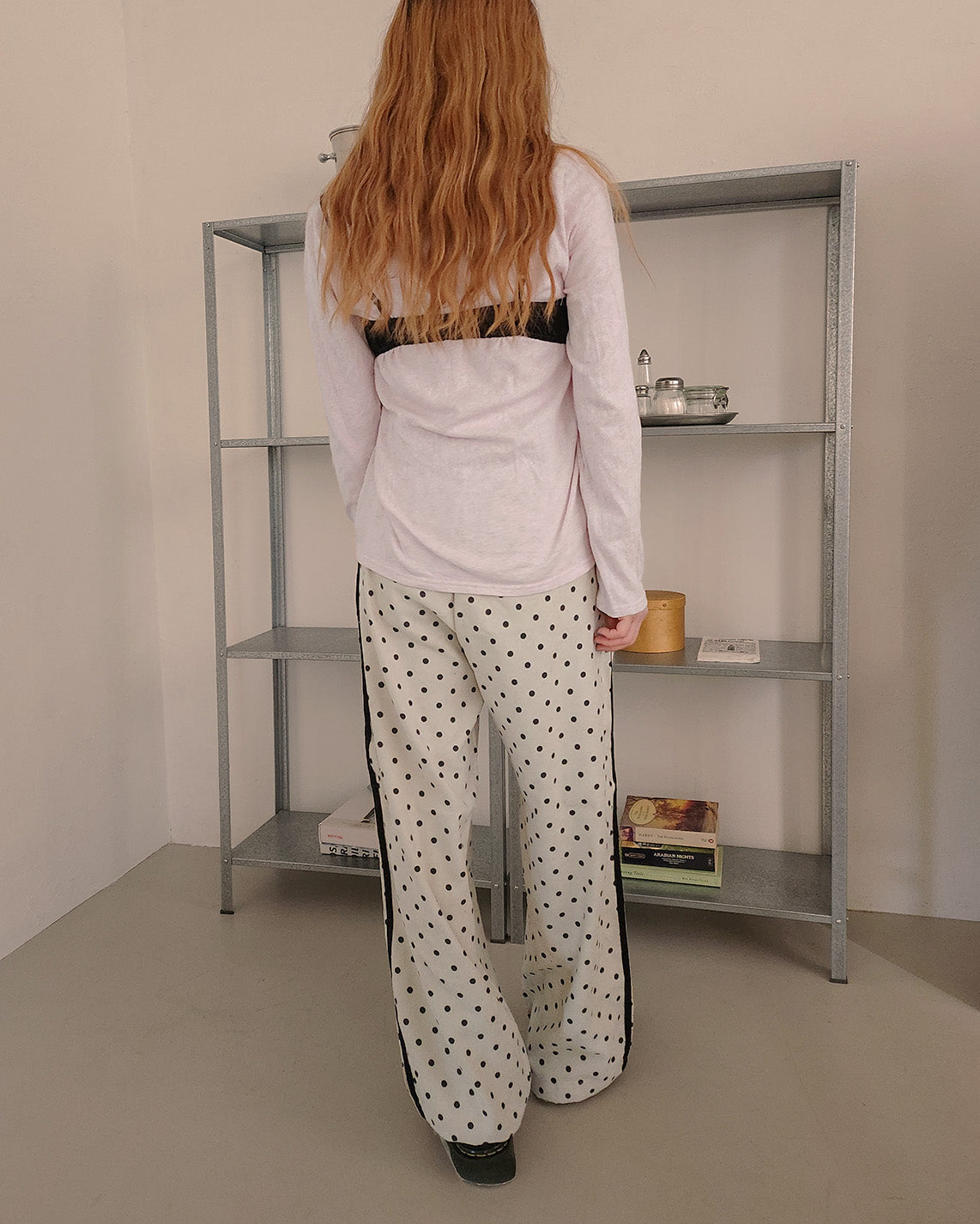 dot side line light corduroy pants