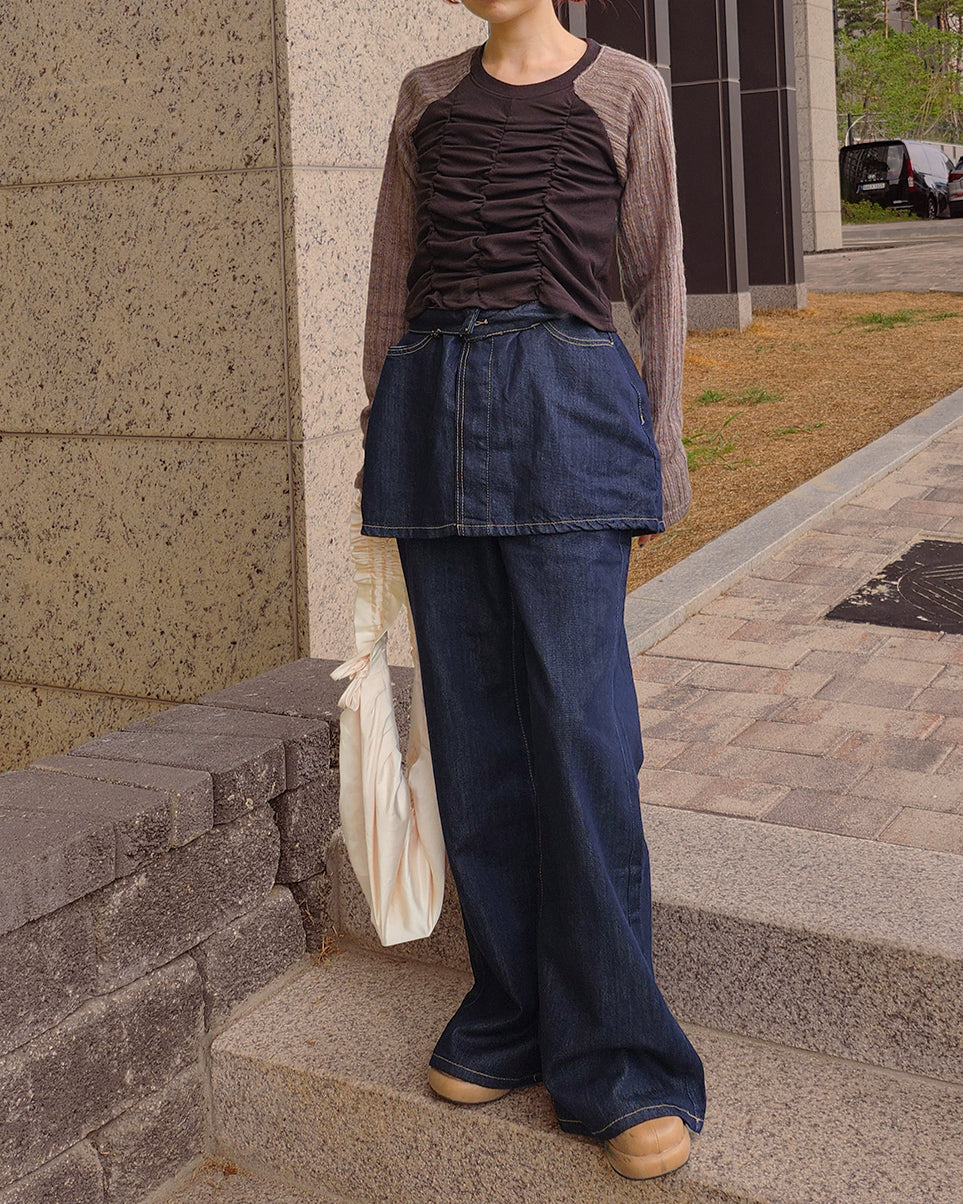 raglan knit sleeves shirring T