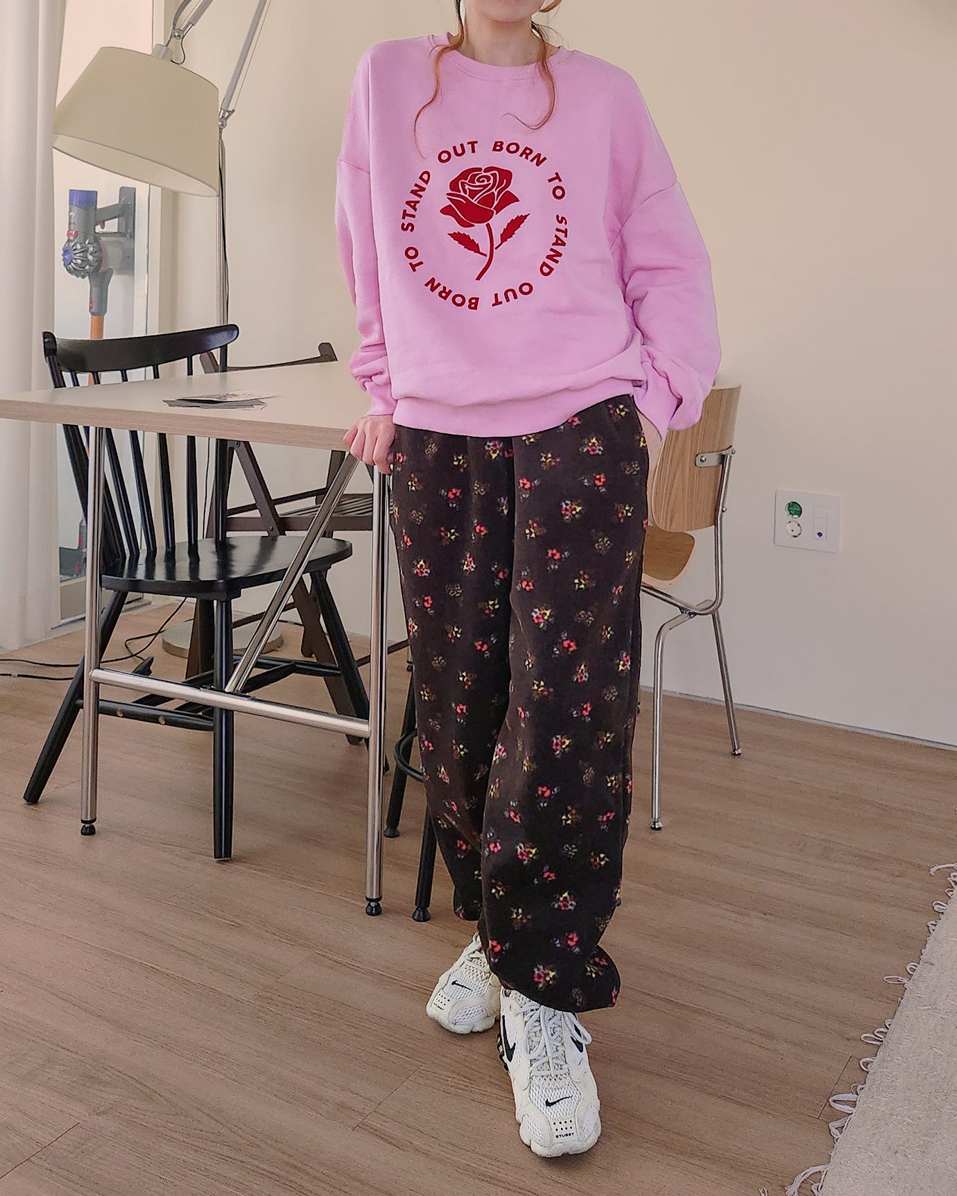 flower pattern fleece jogger pants