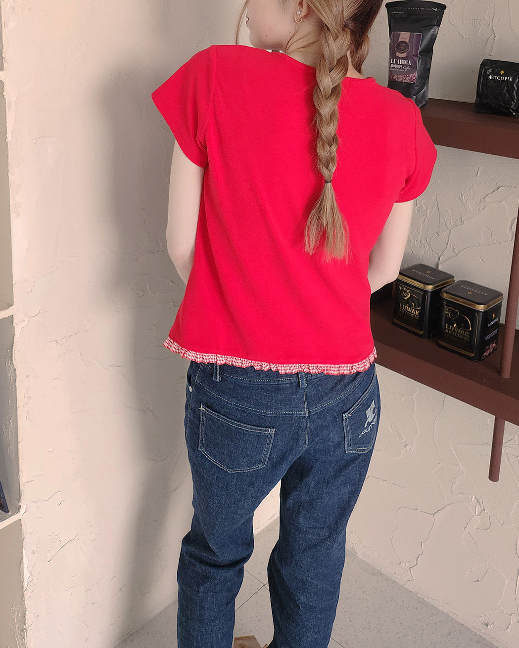 hem gingham check pile fabric T