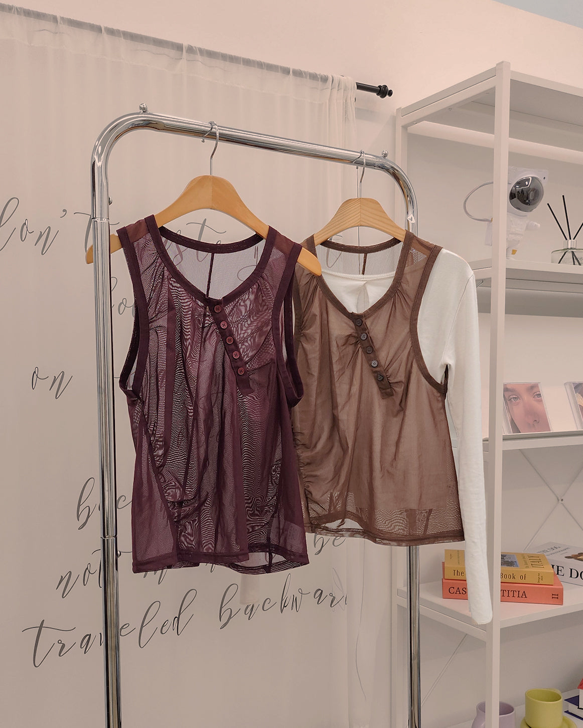 henry neck sheer sleeve less top