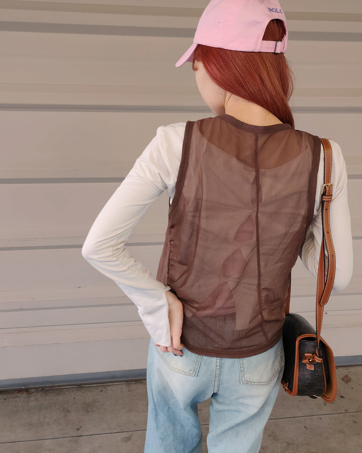 henry neck sheer sleeve less top