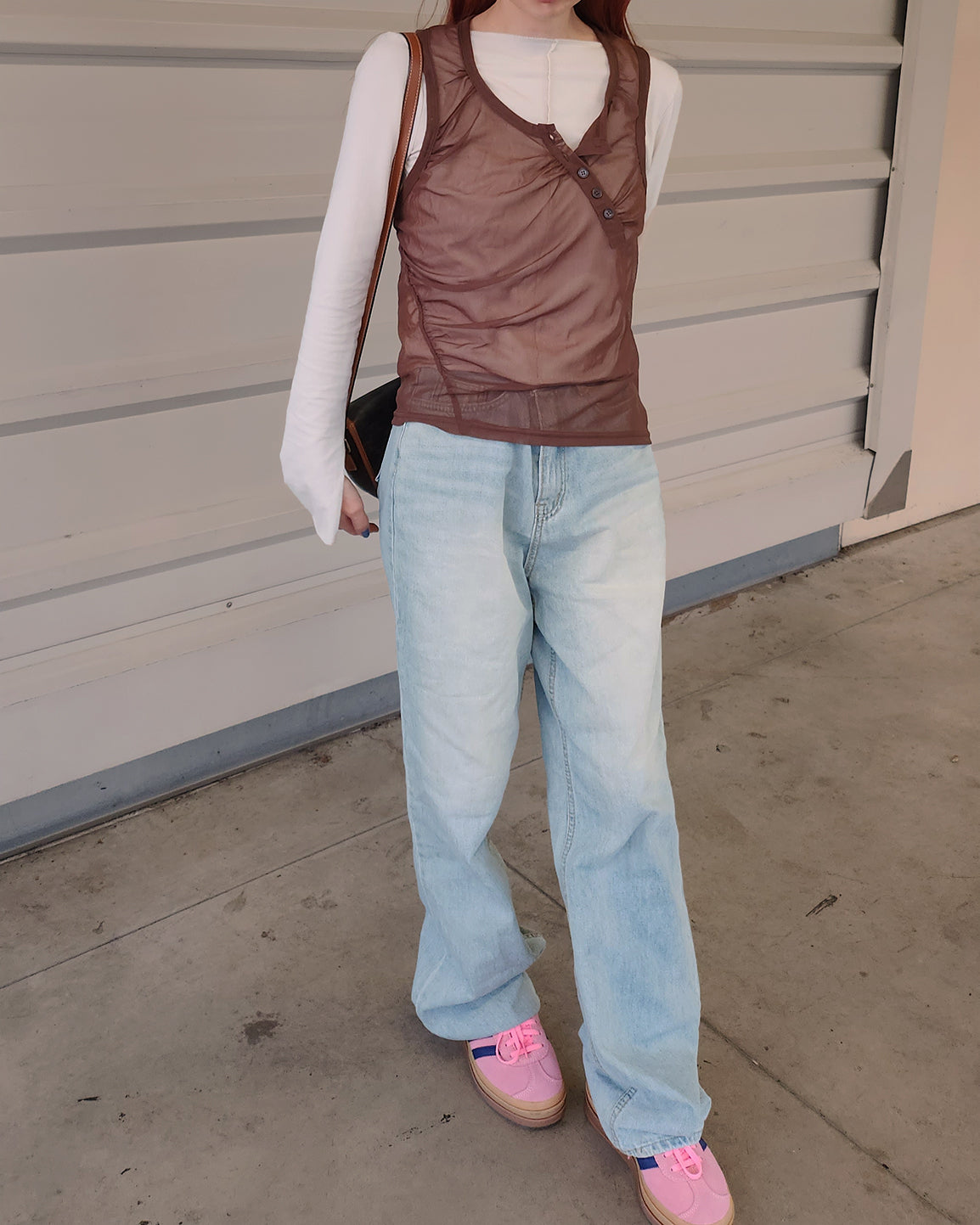 henry neck sheer sleeve less top